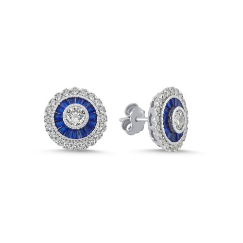 Calibre Sapphire Women's Silver Earrings - CNG Jewels