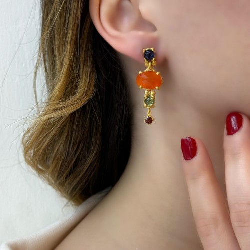 Carnelian Mix Renk Tasarım Kadın Gümüş Küpe - CNG Jewels (1)