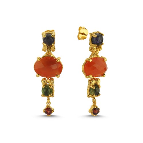 Carnelian Mix Color Design Women's Silver Earrings - CNG Jewels