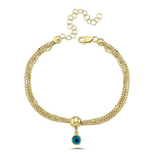 Charm Nazar Boncuğu Dört Sıra Zincir Kadın Gümüş Bileklik - CNG Jewels