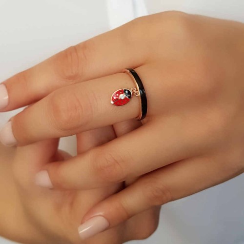 Charm Uğur Böceği Minimal Kadın Gümüş Yüzük - CNG Jewels