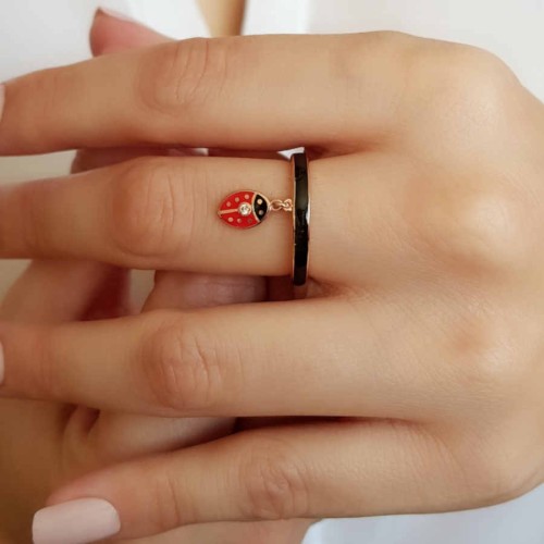 Charm Uğur Böceği Minimal Kadın Gümüş Yüzük - CNG Jewels (1)