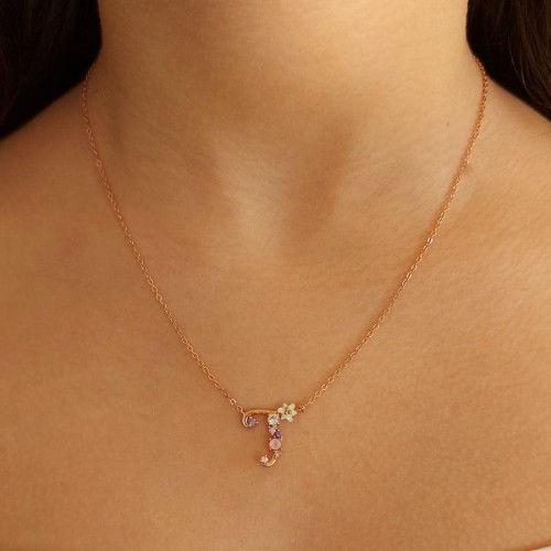 Floral Letter T Silver Women's Necklace - CNG Jewels (1)