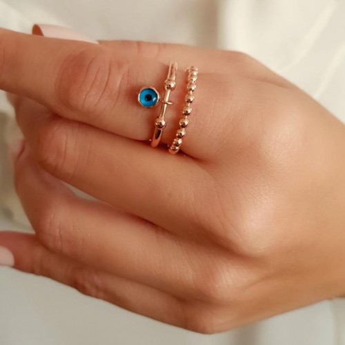 Trendy Rose Silver Women's Ring with Hanging Evil Eye Bead - 2