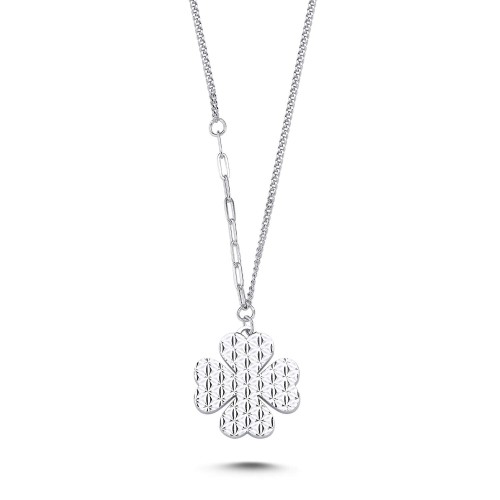 Double-Sided Shiny Embroidered Four Leaf Clover Women's Silver Necklace - CNG Jewels (1)