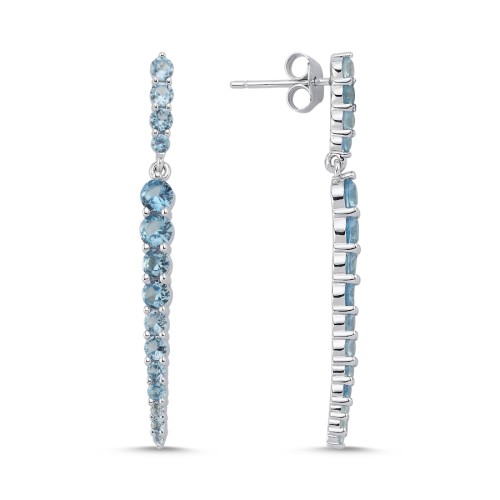 Clara Blu Taşlı Sallantılı Gümüş Küpe - CNG Jewels