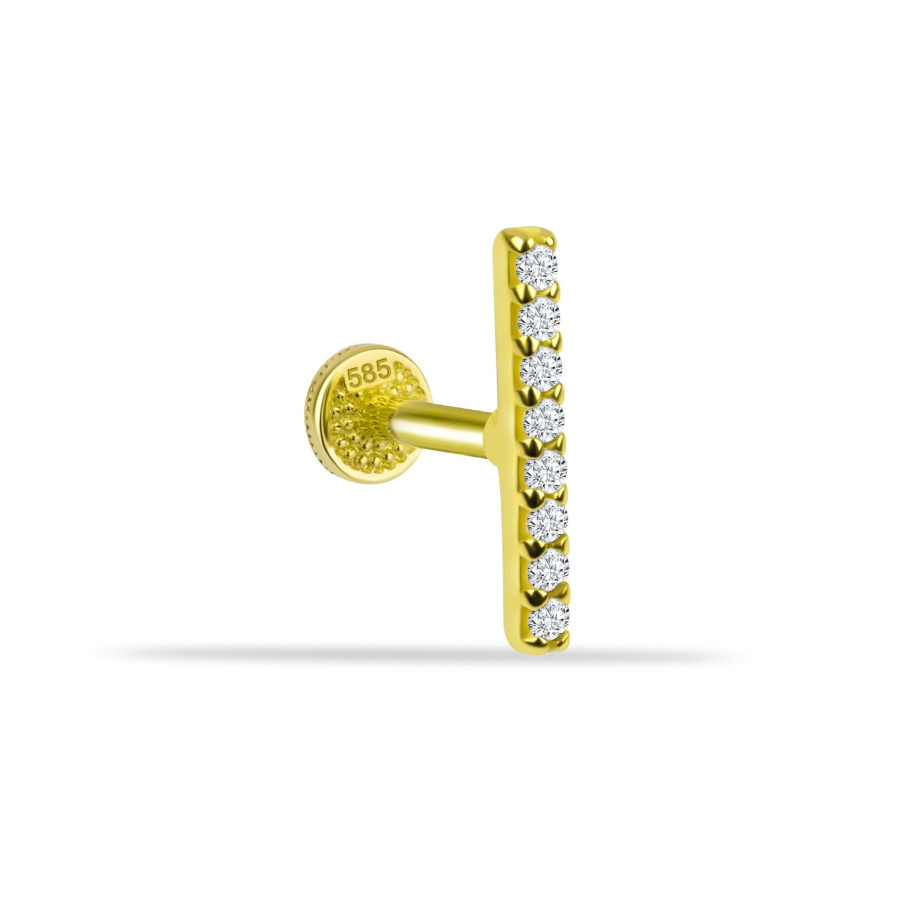 Gold Tragus Piercing with Bar Stone - CNG Jewels