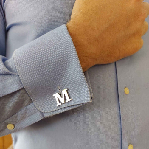 Personalized Large Plain Script Silver Letter Cufflinks - CNG Jewels (1)