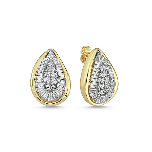 Damla Baget Taşlı Gümüş Küpe - CNG Jewels