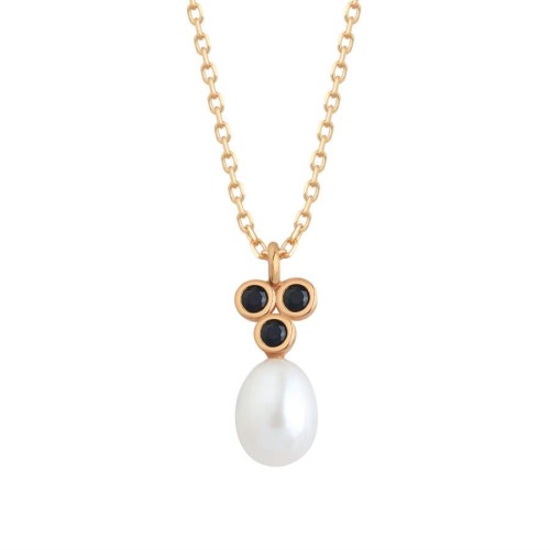 Damla Gerçek İnci Black Tria Rose Kadın Gümüş Kolye - CNG Jewels