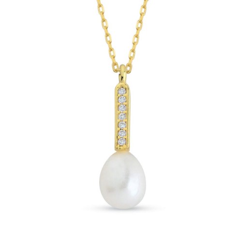 Drop Real Pearl Minimal Stone Women's Silver Necklace - CNG Jewels