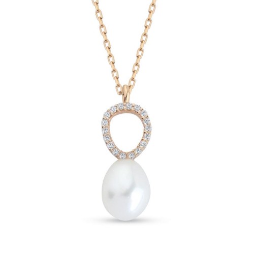 Drop Real Pearl Rose Minimal Stone Women's Silver Necklace - CNG Jewels