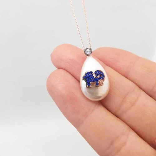 Damla İnci Üzeri Fil Gümüş Kadın Kolye - CNG Jewels
