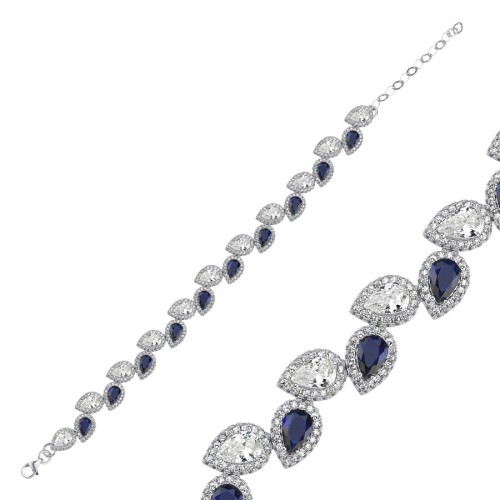 Drop Sapphire Women's Silver Waterway Bracelet - CNG Jewels