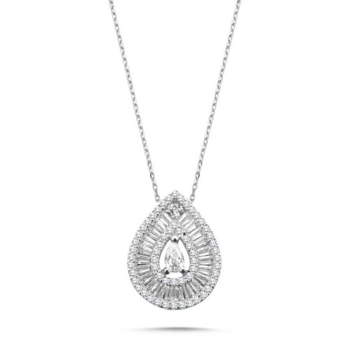 Damla Taşlı Baget Kadın Gümüş Kolye - CNG Jewels