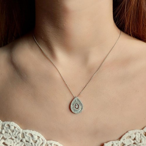 Damla Taşlı Baget Kadın Gümüş Kolye - CNG Jewels (1)
