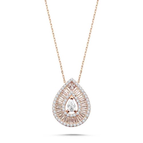 Damla Taşlı Baget Rose Kadın Gümüş Kolye - CNG Jewels