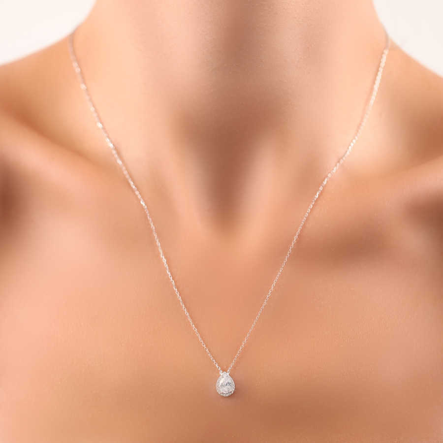 Drop Solitaire Women's Silver Necklace - CNG Jewels (1)