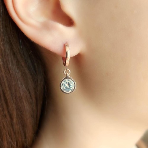 Dangling Solitaire Rose Women's Silver Earrings - CNG Jewels