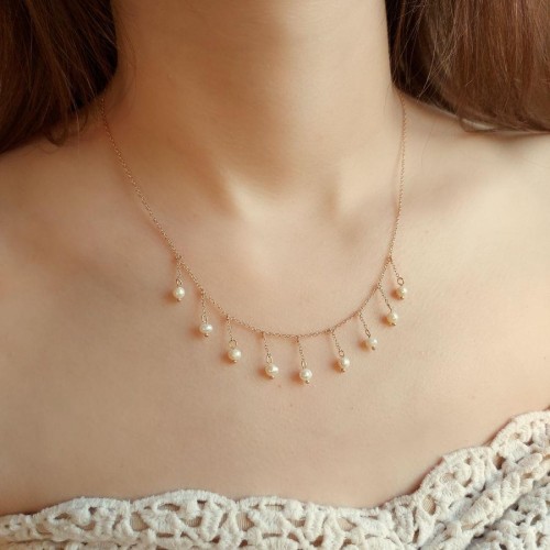 Designed Hanging Natural Pearl Rose Silver Women's Necklace - CNG Jewels