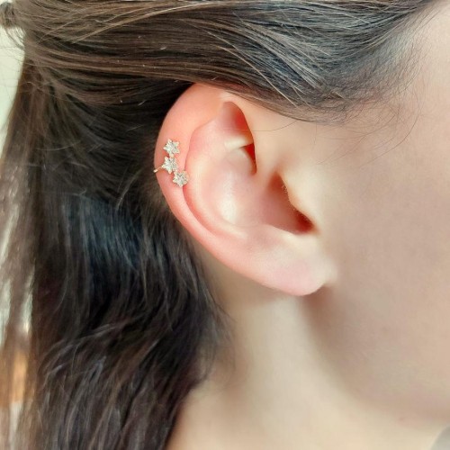 Estralla Taşlı Rose Kıkırdak Gümüş Kadın Küpe - CNG Jewels