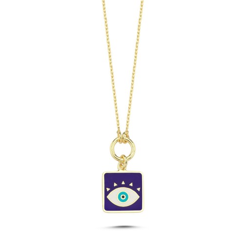 Frame Navy Blue Enamel Almond Eye Silver Women's Necklace - CNG Jewels