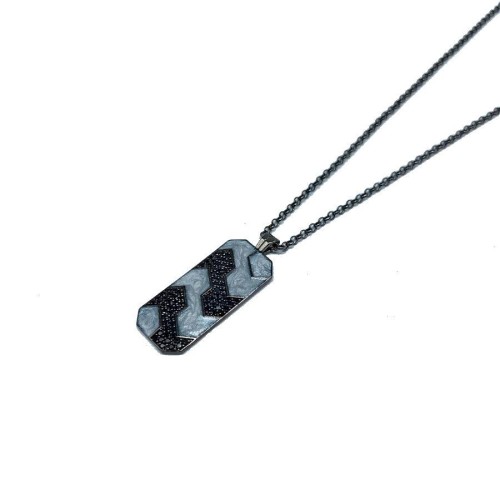 Gri Mermer Desenli Oktagon Plaka Erkek Gümüş Kolye - CNG Jewels (1)
