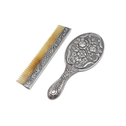 Gül Desenli El Aynası Tarak İkili Gümüş Set No 2 - CNG Jewels