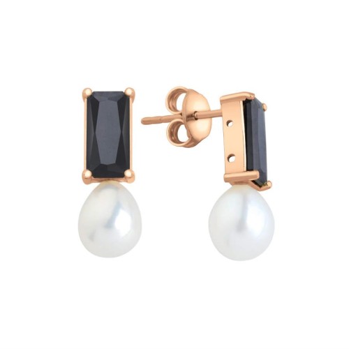 Silver Octagon Onyx Rose Drop Real Earrings 