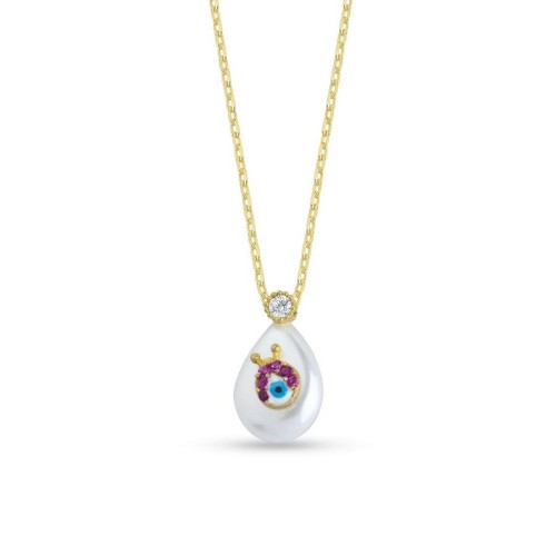 İnci Üzeri Uğur Böceği Gümüş Kadın Kolye - CNG Jewels