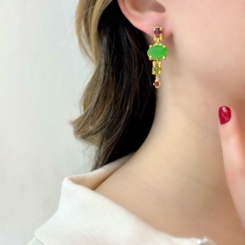 Jade Mix Stone Design Women's Silver Earrings - CNG Jewels (1)