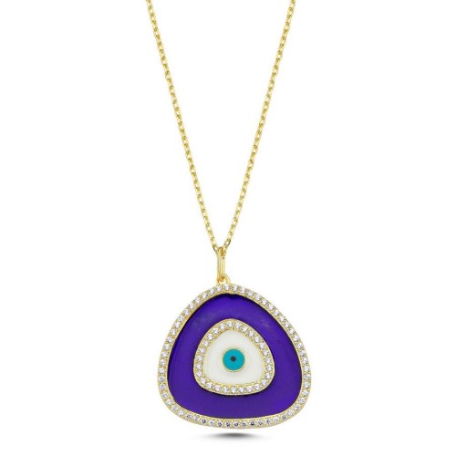 Jessy Navy Blue Evil Eye Silver Women's Necklace - CNG Jewels
