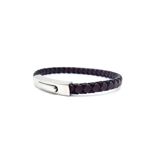 Kahve ve Siyah Örgü Deri Çelik Erkek Bileklik - CNG Jewels