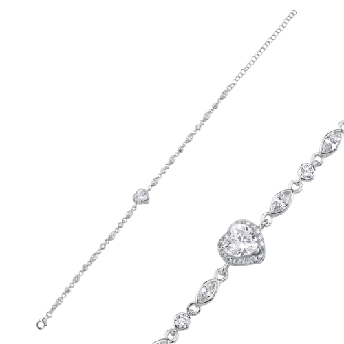 Kalp Taşlı Zincir Kadın Gümüş Bileklik - CNG Jewels