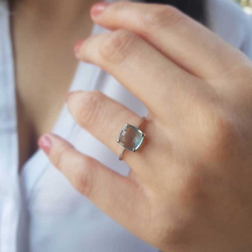 Kare Akua Minimal Kadın Gümüş Yüzük - CNG Jewels