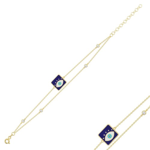 Square Navy Blue Eye Silver Women's Bracelet - CNG Jewels