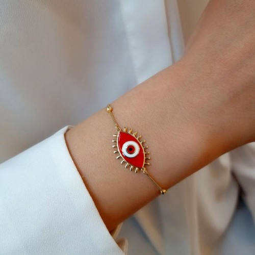 Red Almond Eyelash Silver Women's Bracelet - CNG Jewels