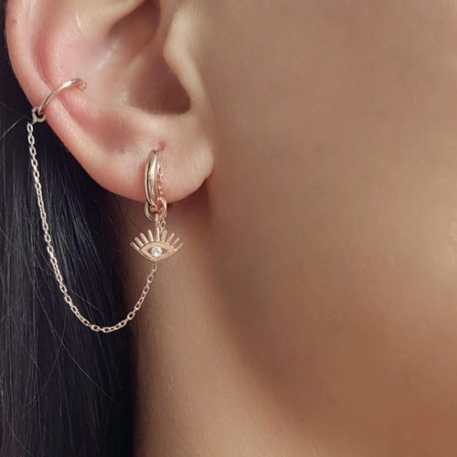 Eyelash Eye Chain Cartilage Rosegold Silver Women's Earrings - CNG Jewels