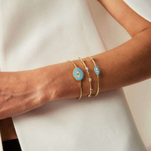 Eyelash Blue Eye Design Silver Women's Bracelet - CNG Jewels (1)