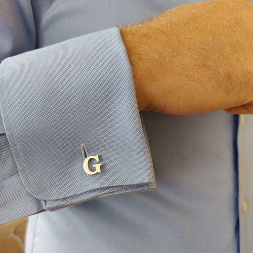 Kişiye Özel Düz Yazı Gümüş Harfli Kol Düğmesi - CNG Jewels (1)