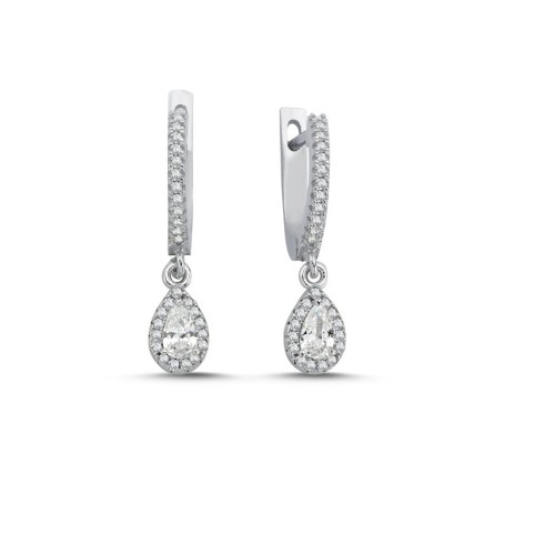 Small Drop Solitaire Dangle Women's Silver Earrings - CNG Jewels