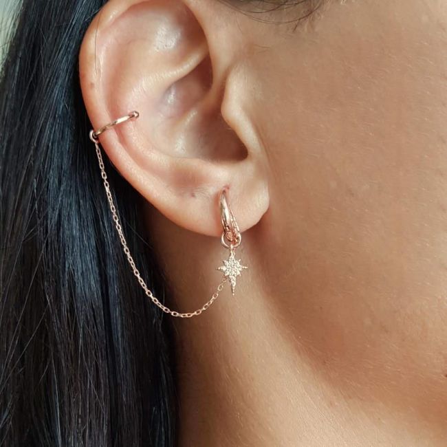 Polar Star Chain Cartilage Rosegold Silver Women's Earrings - 1