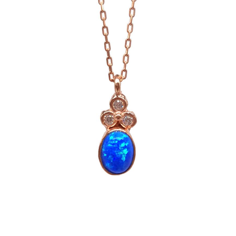 Küçük Mavi Opal Taşlı Gümüş Kadın Kolye - CNG Jewels