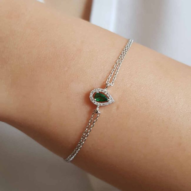 Small Emerald Drop Solitaire Anturaj Silver Women's Bracelet - 2