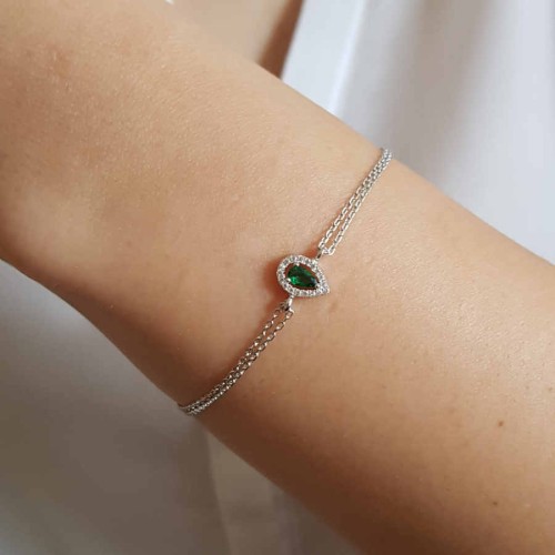 Küçük Zümrüt Damla Tektaş Anturaj Gümüş Kadın Bileklik - CNG Jewels