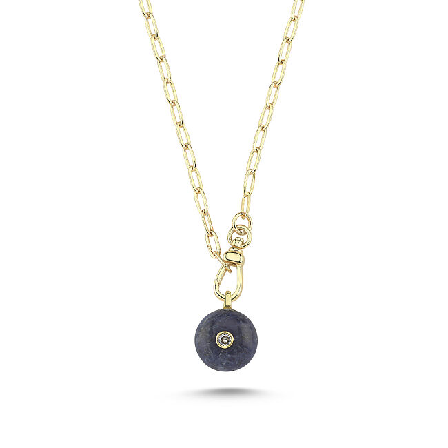 Lapis Lazuli Taşlı Ataç Zincir Kolye - 1