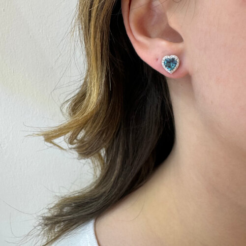 London Blue Heart Solitaire Women's Silver Earrings - CNG Jewels (1)