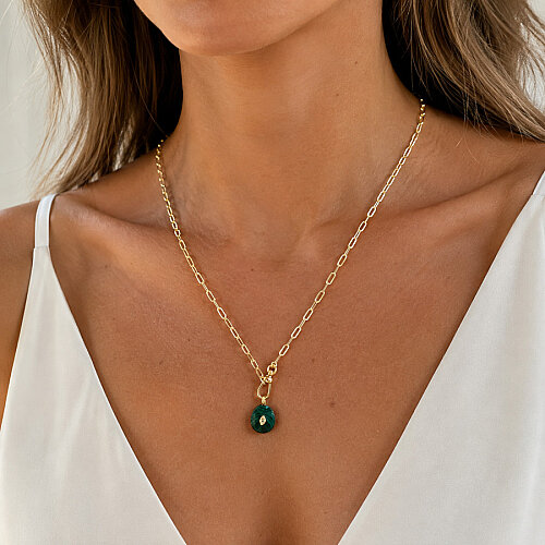 Malahit Taşlı Ataç Zincir Kolye - CNG Jewels (1)