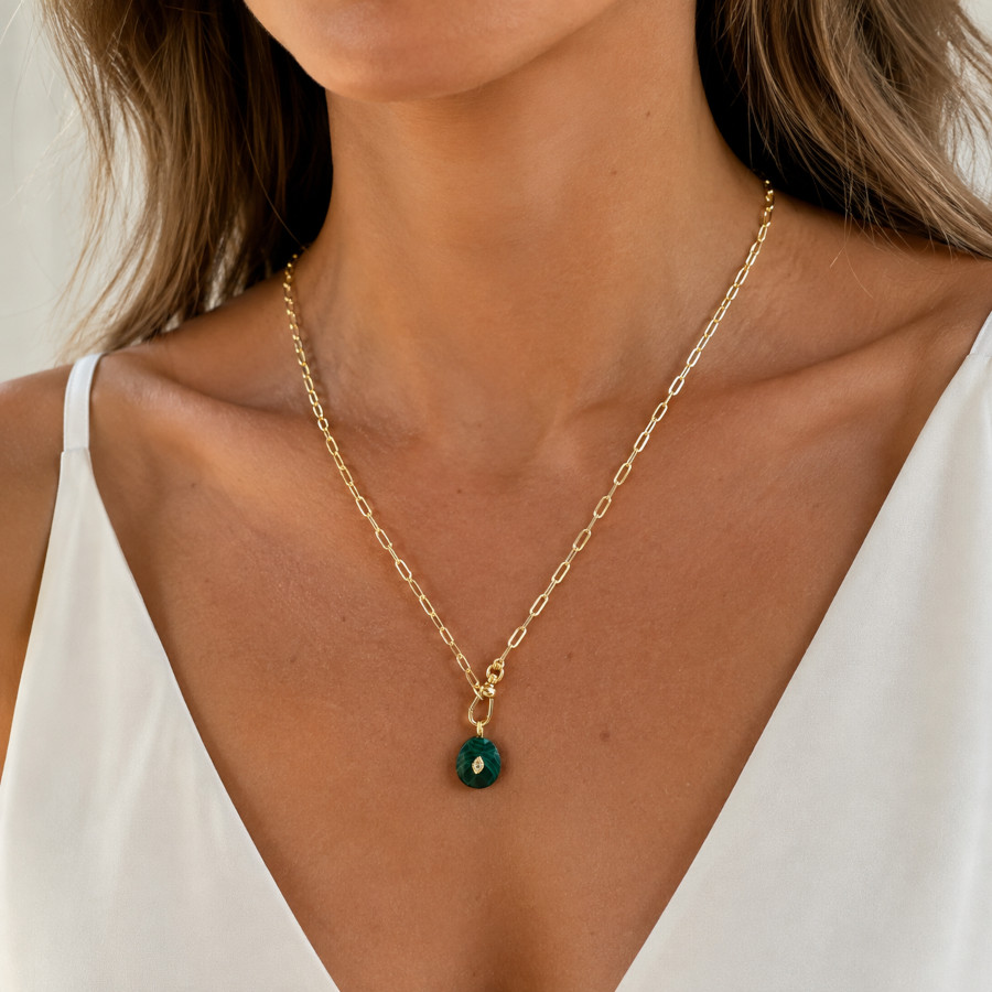 Malahit Taşlı Ataç Zincir Kolye - CNG Jewels (1)