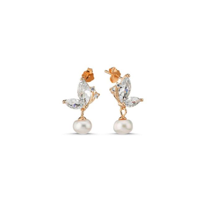Mariposa Doğal İncili Rose Gümüş Kadın Küpe - 1